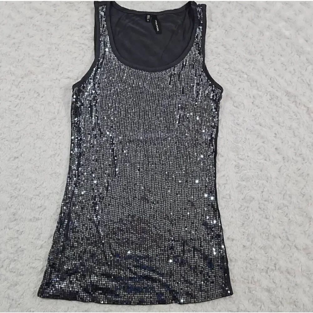 Women's Size Small Maurices Sequin Tank Top Gray Silver Festive Party Romantic